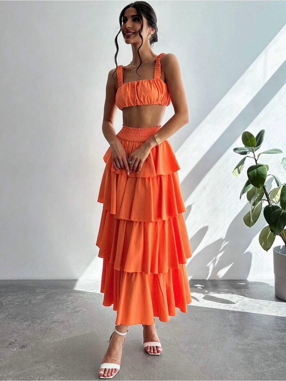SheIn 2 Piece Top and Tiered Maxi Skirt